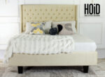 river tufted bed in biege